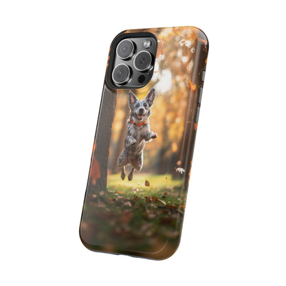 Energetic Blue Heeler Forest Pup MagSafe iPhone Case – Durable Outdoor-Inspired Design