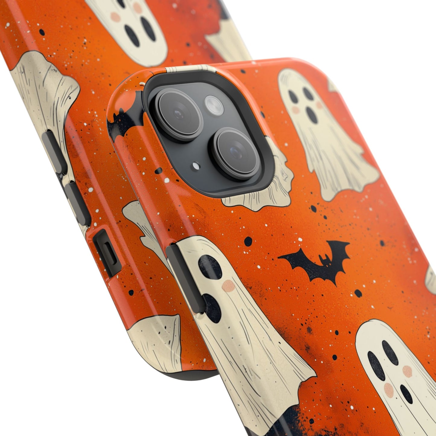 Spooky Ghosts & Bats  MagSafe iPhone Case – Vibrant Orange Halloween Design