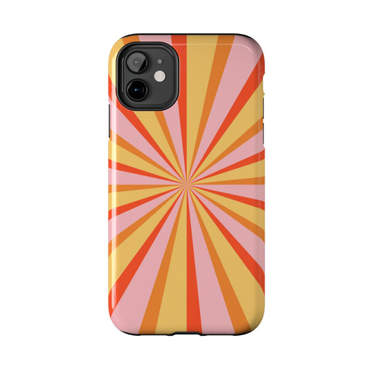 Bold Retro Sunburst iPhone Case – Vibrant 70s-Inspired Rays in Orange, Pink, and Yellow