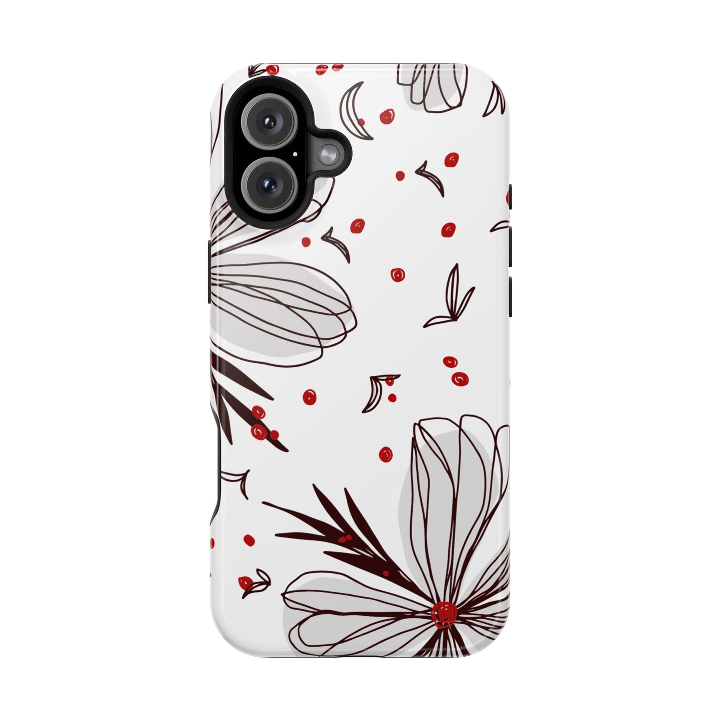 Minimalist Line Art Floral Tough MagSafe iPhone Case – Bold Red and Black Design, Shockproof Protection