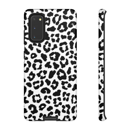 Monochrome Leopard Print Tough Samsung Galaxy Case – Classic Black and White Design with Dual-Layer Protection