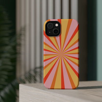 Bold Retro Sunburst MagSafe iPhone Case – Vibrant 70s-Inspired Rays in Orange, Pink, and Yellow