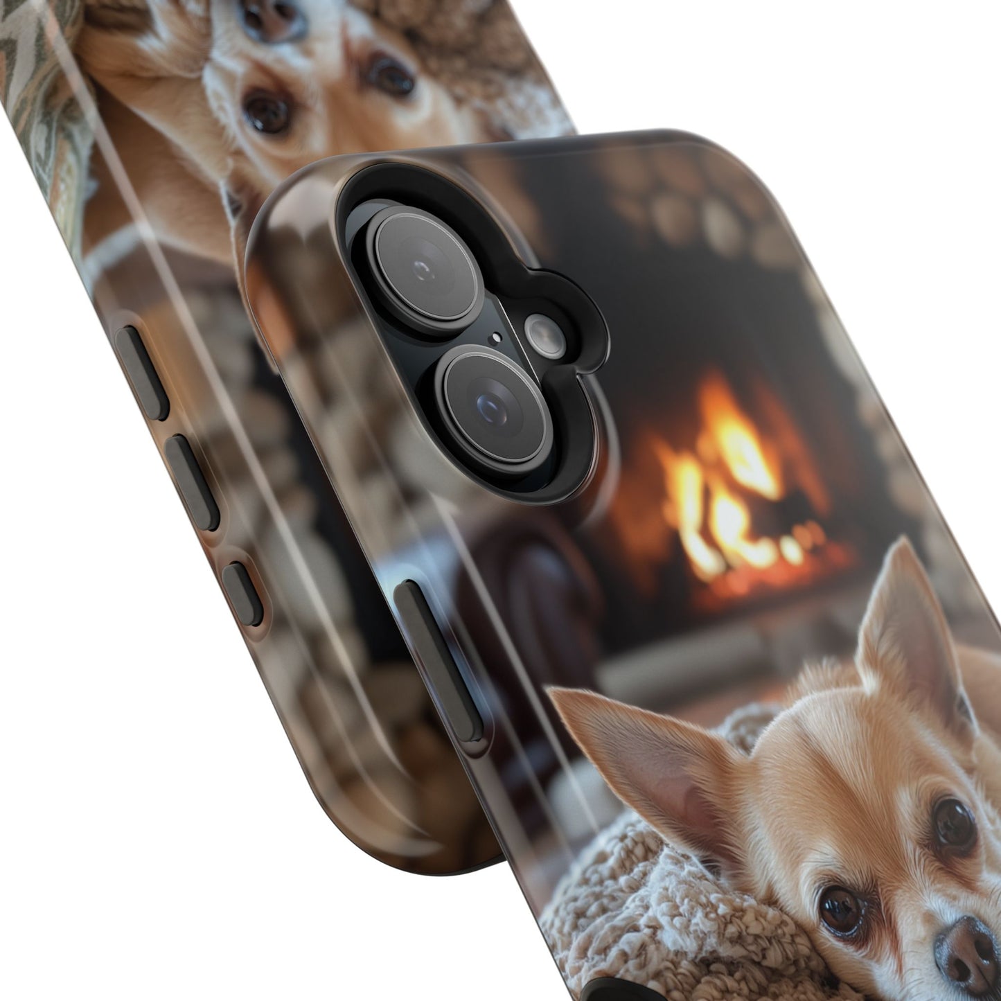 Relaxing Chihuahua by Fireplace MagSafe iPhone Case – Functional and Cozy Design