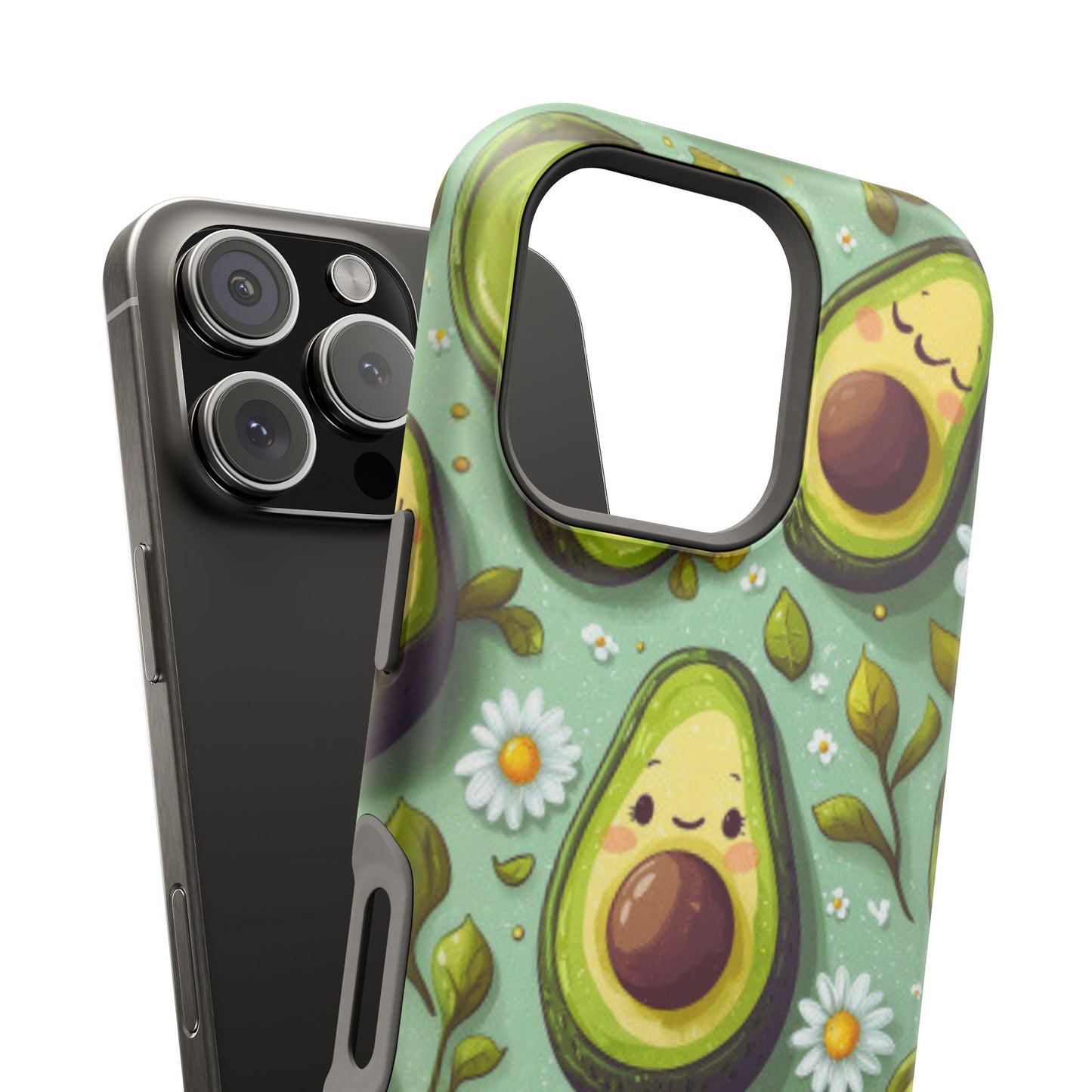 Cute Avocado MagSafe iPhone Case – Adorable Kawaii Avocados with Daisies, Shock-Resistant