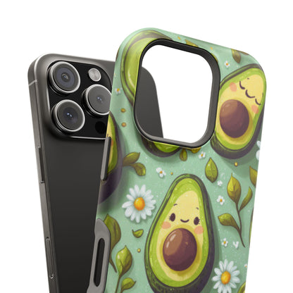 Cute Avocado MagSafe iPhone Case – Adorable Kawaii Avocados with Daisies, Shock-Resistant