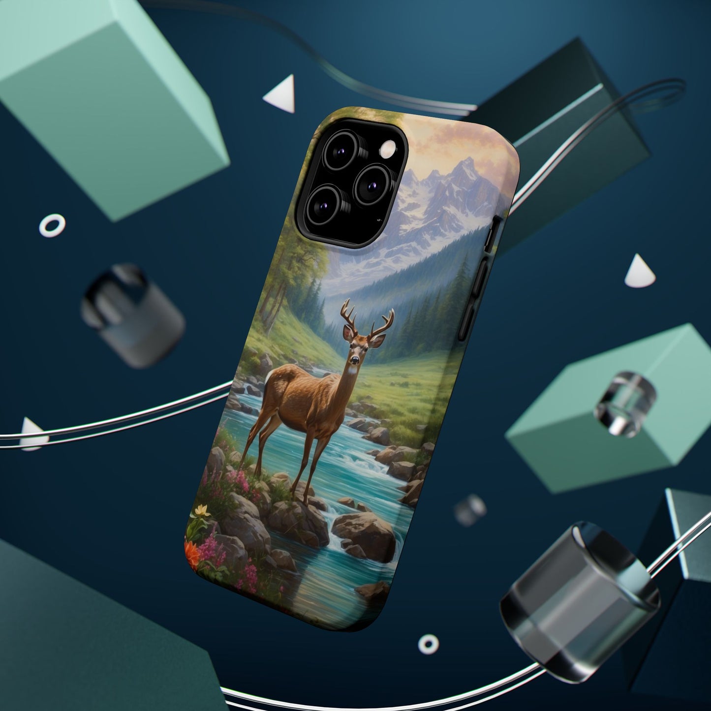 Alpine Serenity – Stag in Mountain Bliss MagSafe iPhone Cases