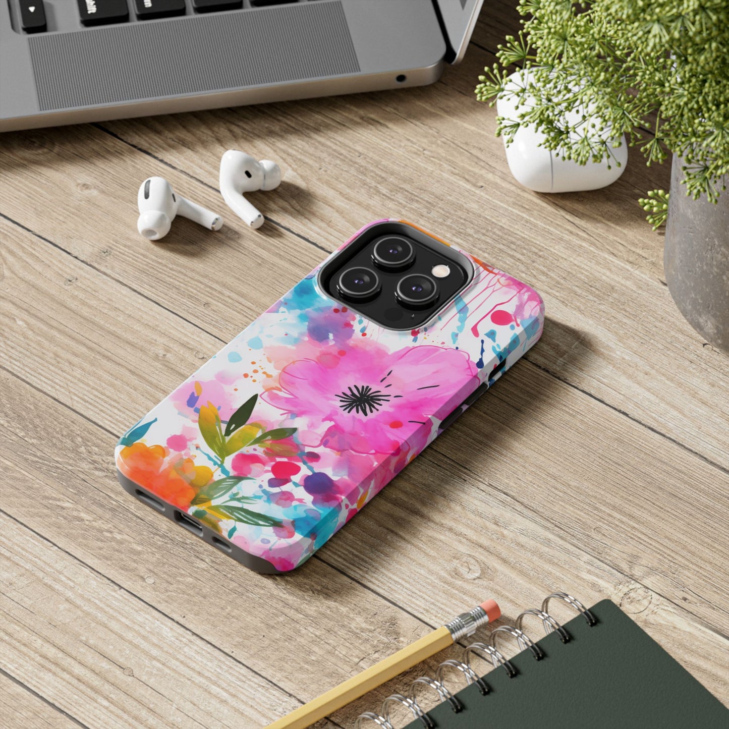 Color Splash Pink & Orange Watercolor Floral - iPhone Case