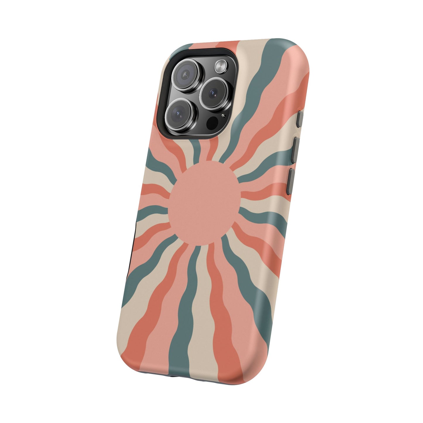 Retro Sunburst MagSafe iPhone Case – Bold 70s-Inspired Waves in Coral, Teal, and Cream