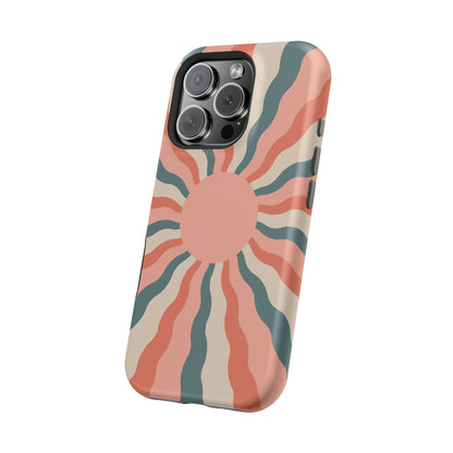 Retro Sunburst MagSafe iPhone Case – Bold 70s-Inspired Waves in Coral, Teal, and Cream