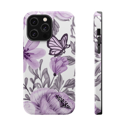 Lavender Bloom Butterfly MagSafe iPhone Case – Delicate Floral Design with Watercolor Details