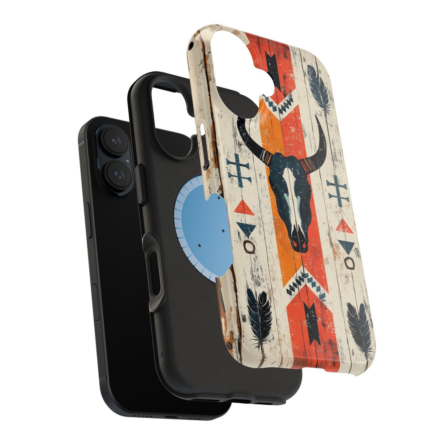 Rustic Western Bull Skull Tough MagSafe iPhone Case – Distressed Wood Design, Dual-Layer Protection