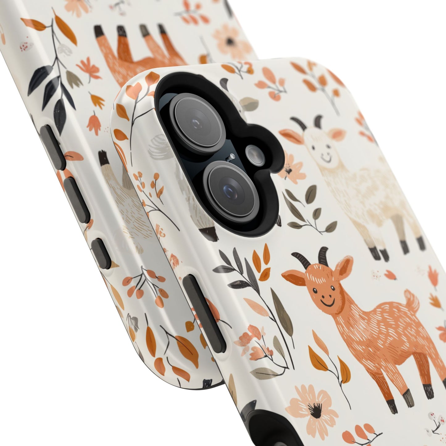 MagSafe iPhone Case: Smiley Goats & Dried Flowers – Vintage Charm