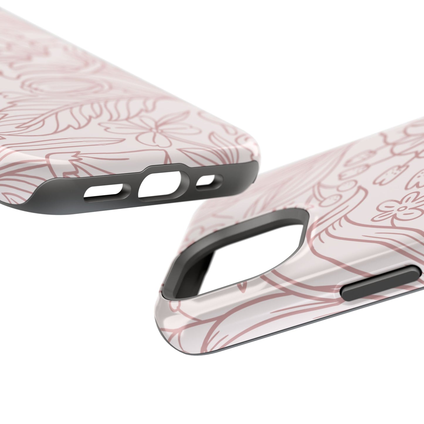 Blush Floral Line Art Tough MagSafe iPhone Case – Delicate Minimalist Design with Dual-Layer Protection