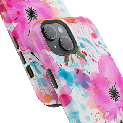 Color Splash Pink & Orange Watercolor Floral - MagSafe iPhone Case