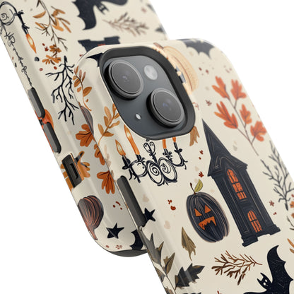 Haunted Halloween MagSafe iPhone Case – Haunted House, Bats, and Pumpkins Design