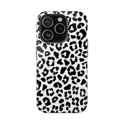 Monochrome Leopard Print Tough MagSafe iPhone Case – Classic Black and White Design with Dual-Layer Protection