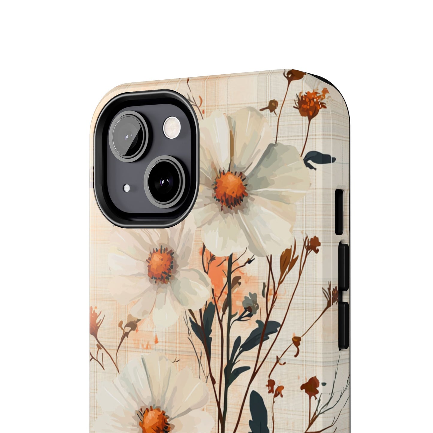 Pastel Orange Floral iPhone Case - Elegant Plaid Protective Cover