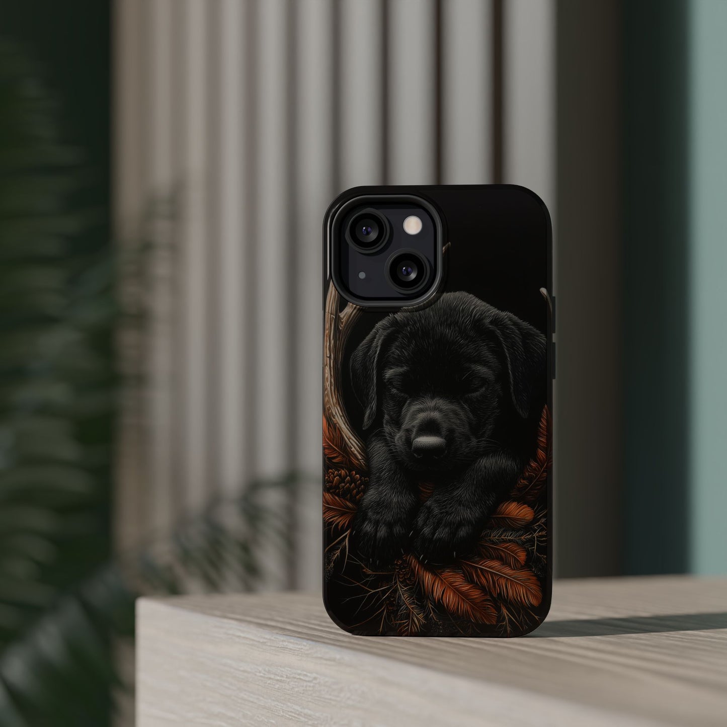 Charming Black Labrador Puppy on Feathers MagSafe iPhone Case