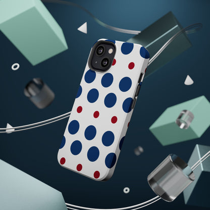 Bold Navy & Red Polka Dot Pattern – MagSafe iPhone Case