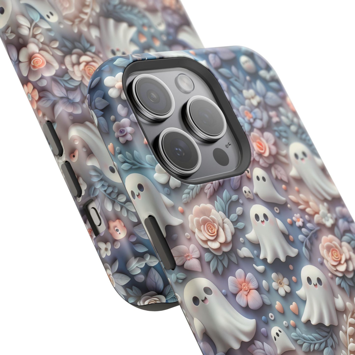 Cute MagSafe Ghosts Flowers Phone Case | Ethereal Clay Style | Autumn and Halloween Aesthetic | Tough Dual Layer Protection