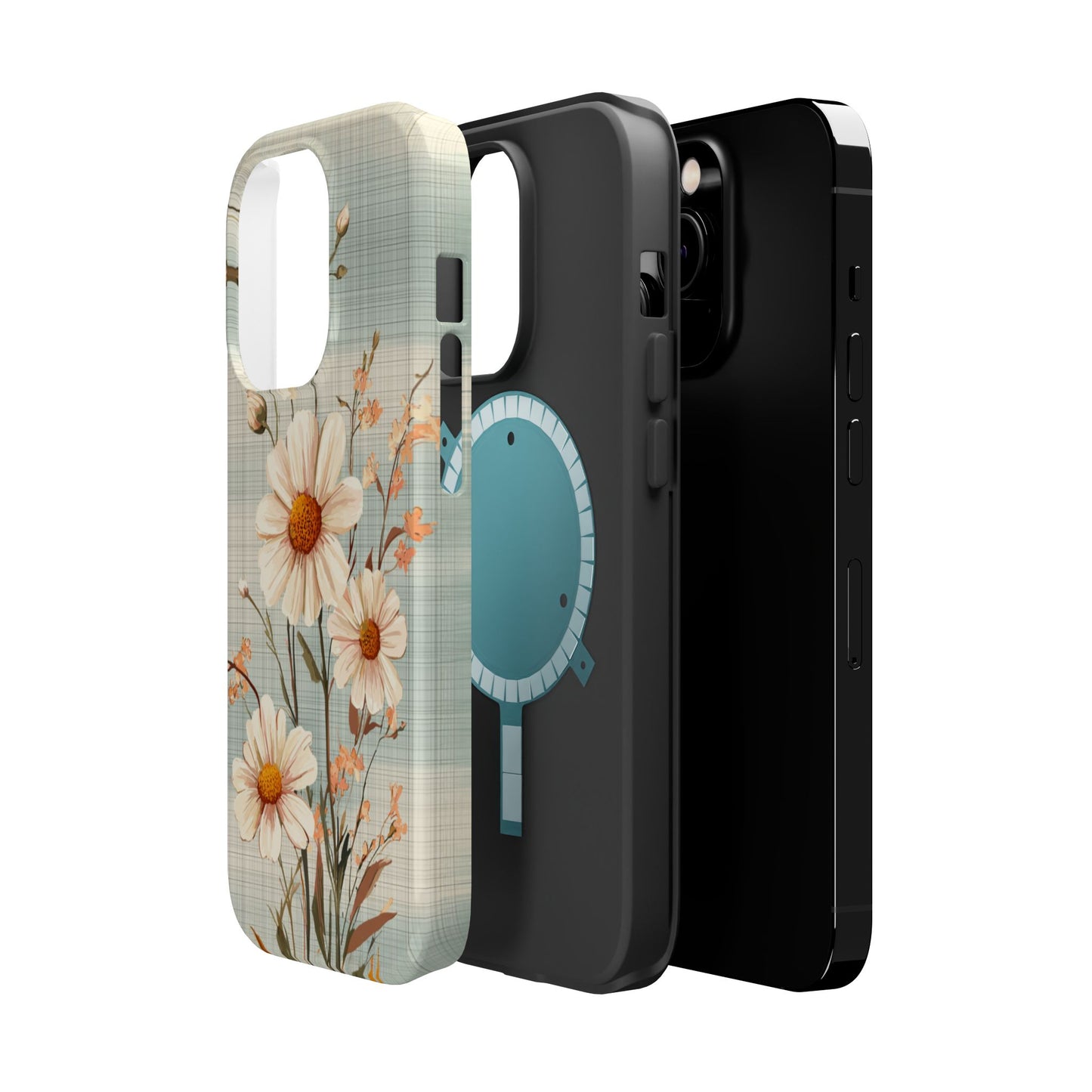 Pastel Green Daisy MagSafe iPhone Case - Floral Plaid Protective Cover