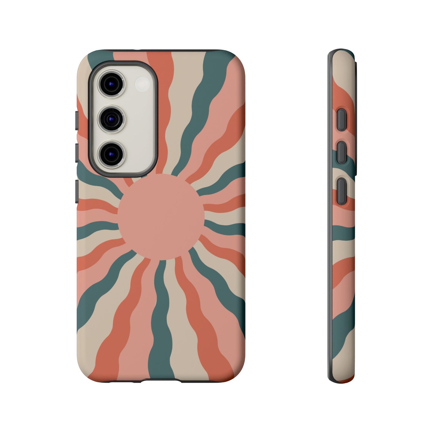 Retro Sunburst Samsung Galaxy Case – Bold 70s-Inspired Waves in Coral, Teal, and Cream