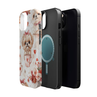 Puppies & Heart Mugs MagSafe iPhone Case – Sweet Dog & Floral Design, Shockproof & Slim