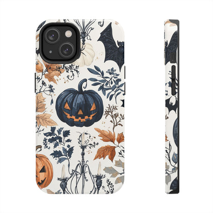 Vintage Halloween iPhone Case – Dark Jack-o'-Lanterns, Bats, and Autumn Leaves Design