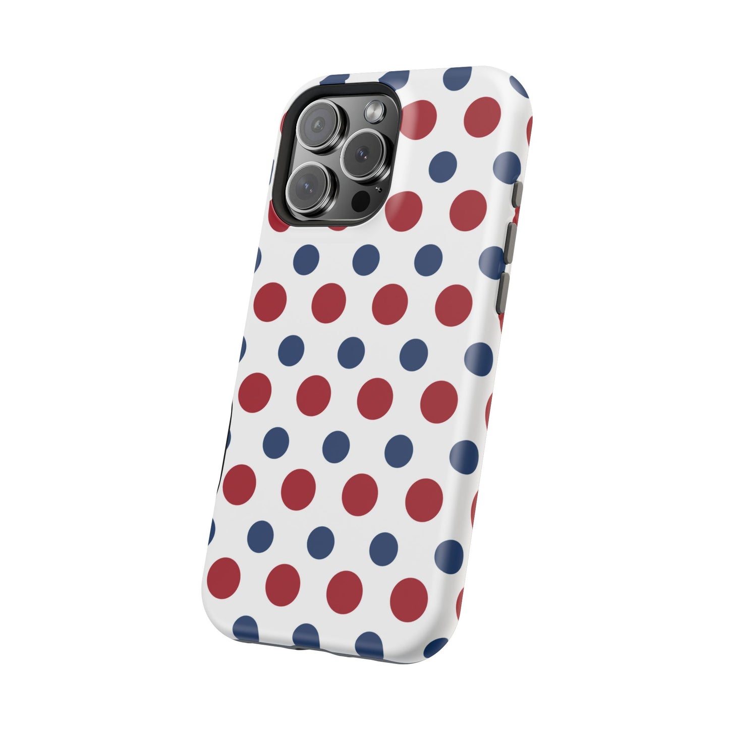 Patriotic Navy, White, and Red Polka Dot MagSafe iPhone Case