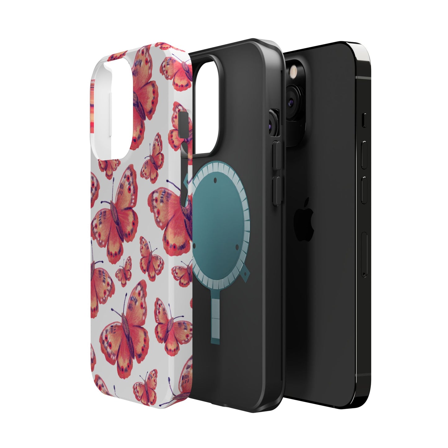 Coral Butterfly MagSafe iPhone Case – Slim, Protective Design with Bold Watercolor Print