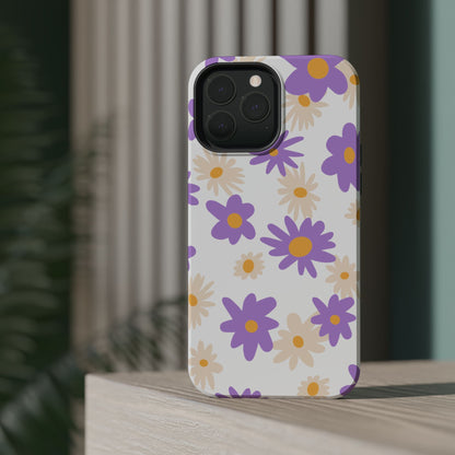 Retro Daisy Flower MagSafe iPhone Case – Pastel Purple & Cream Floral Design with Matte Finish