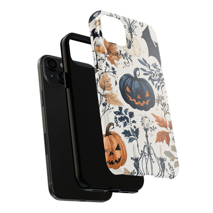 Vintage Halloween iPhone Case – Dark Jack-o'-Lanterns, Bats, and Autumn Leaves Design