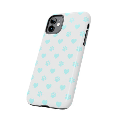 iPhone Case - Aqua Paw Print & Heart Design