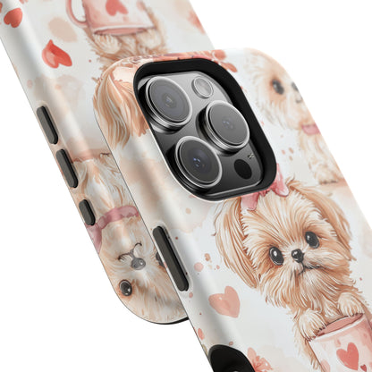 Puppies & Heart Mugs MagSafe iPhone Case – Sweet Dog & Floral Design, Shockproof & Slim