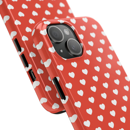 White Hearts on Red iPhone Case