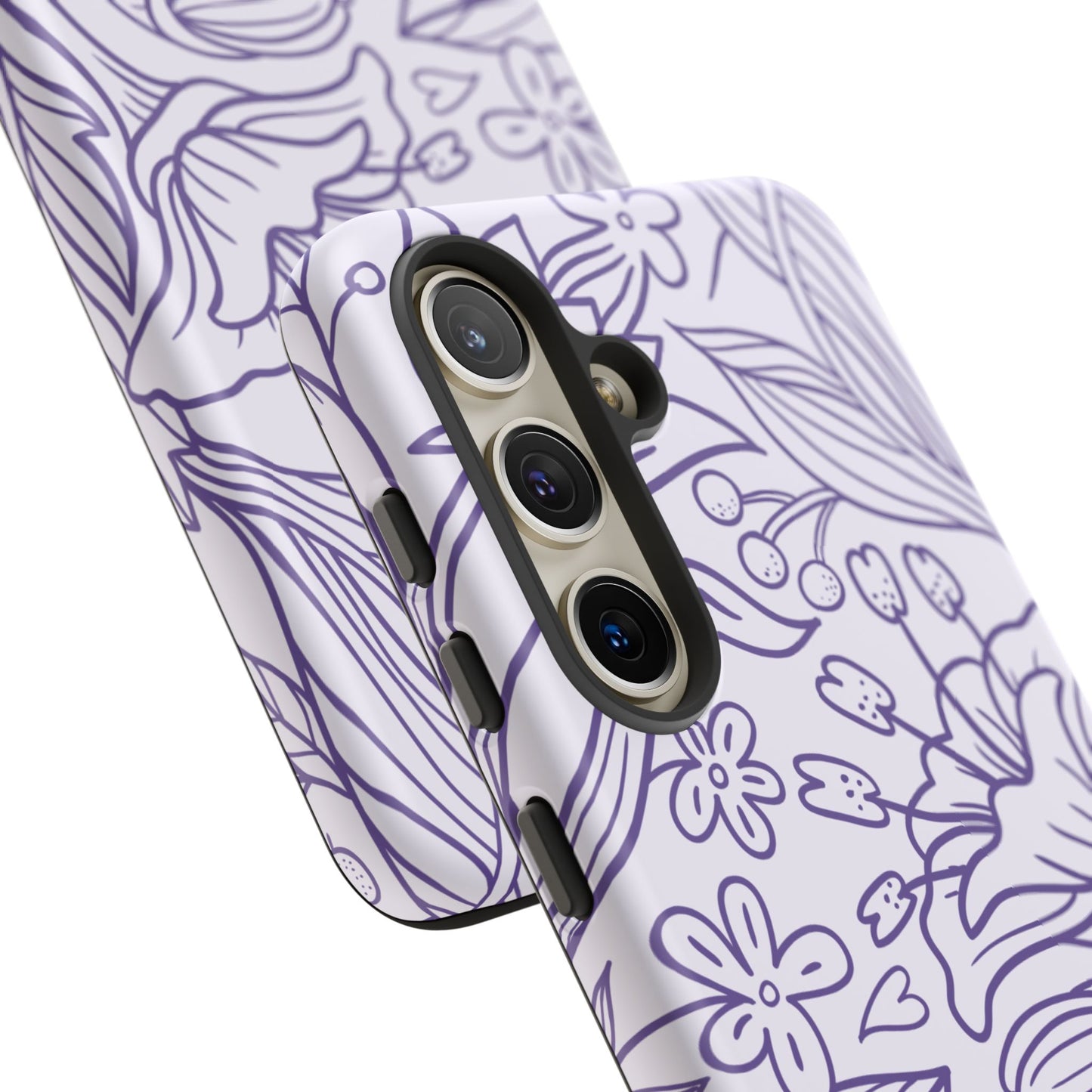 Lavender Floral Line Art Tough Samsung Galaxy Case – Minimalist Botanical Design with Dual-Layer Protection