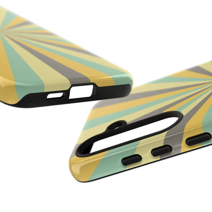 Vintage Sunburst Rays Samsung Galaxy Case – Bold 70s-Inspired Burst in Yellow, Mint, and Gray