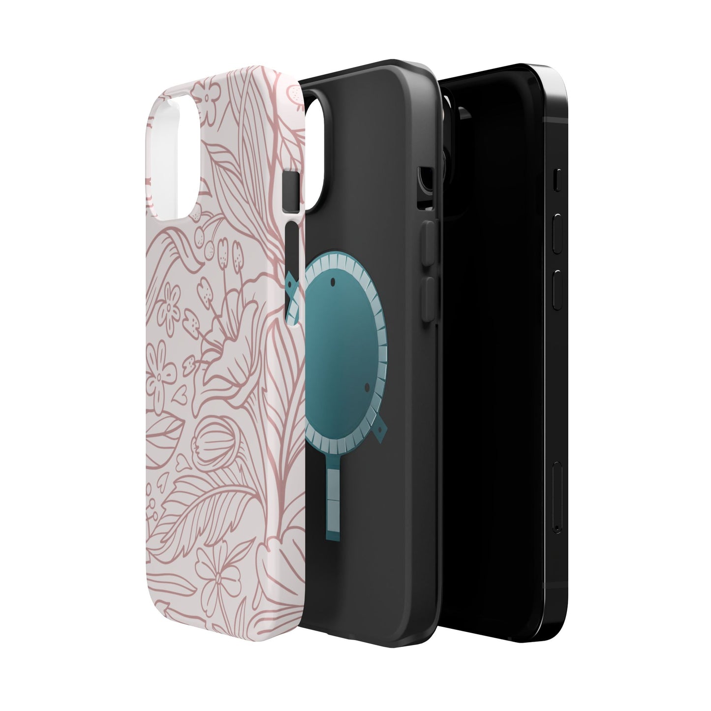 Blush Floral Line Art Tough MagSafe iPhone Case – Delicate Minimalist Design with Dual-Layer Protection