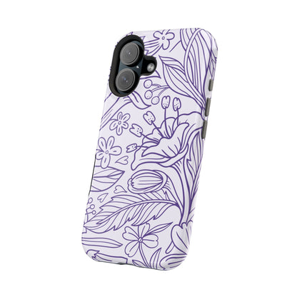 Lavender Floral Line Art Tough MagSafe iPhone Case – Minimalist Botanical Design with Dual-Layer Protection