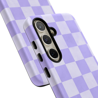 Lavender Checkerboard Samsung Galaxy Case – Shockproof, Smooth Matte Finish, Dual-Layer Design