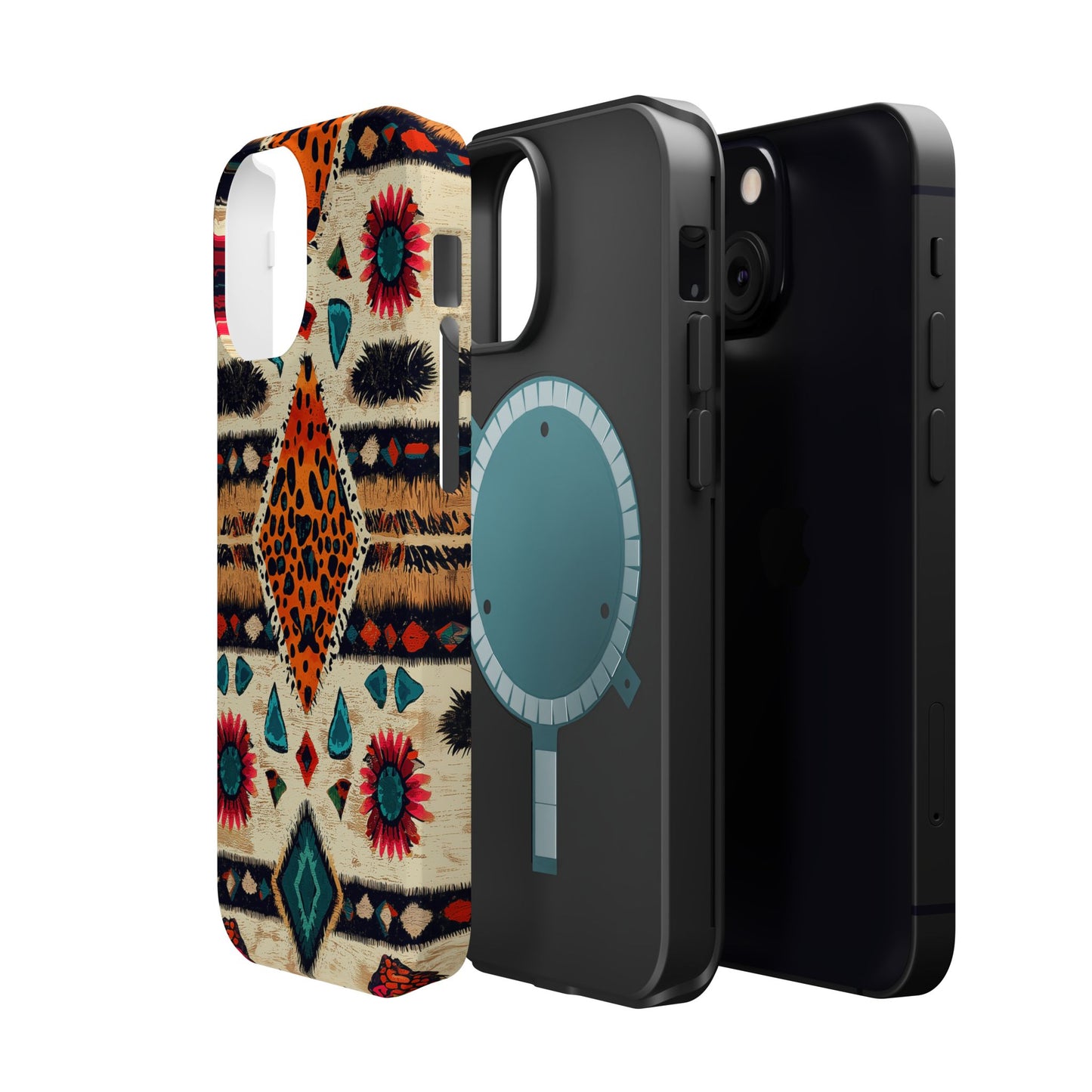 Wild Boho Leopard Print & Floral Tough MagSafe iPhone Case – Eclectic Tribal Design, Dual-Layer Protection