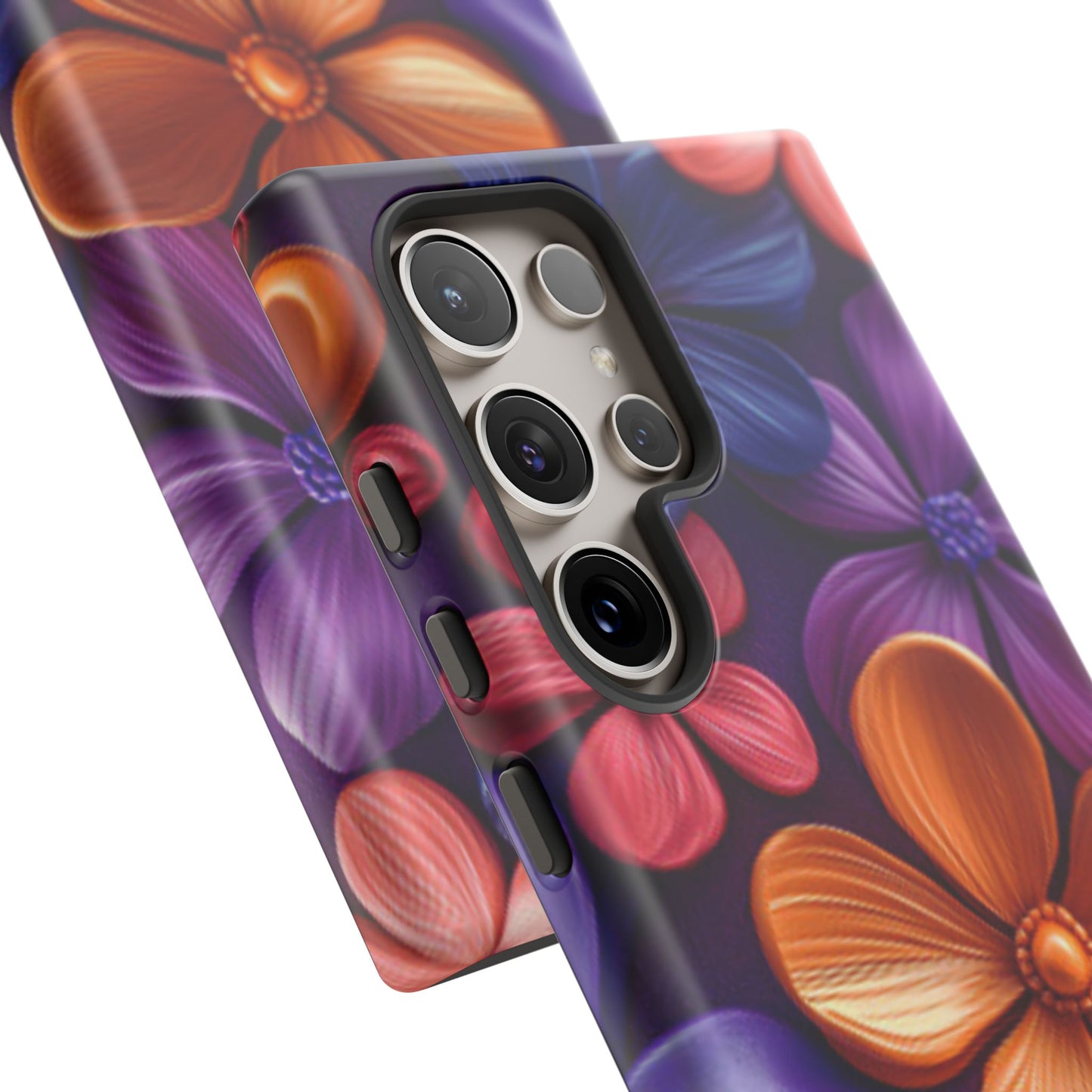 Bold Floral 3D Samsung Galaxy Case – Vivid Purple and Orange Flower Design, Shock - Resistant - BOGO Cases