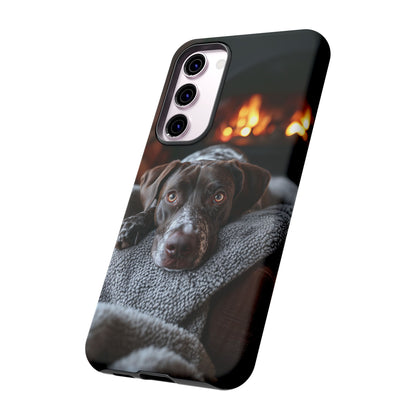 Cozy German Shorthaired Pointer Samsung Galaxy Case – Rustic Fireplace Protective Cover