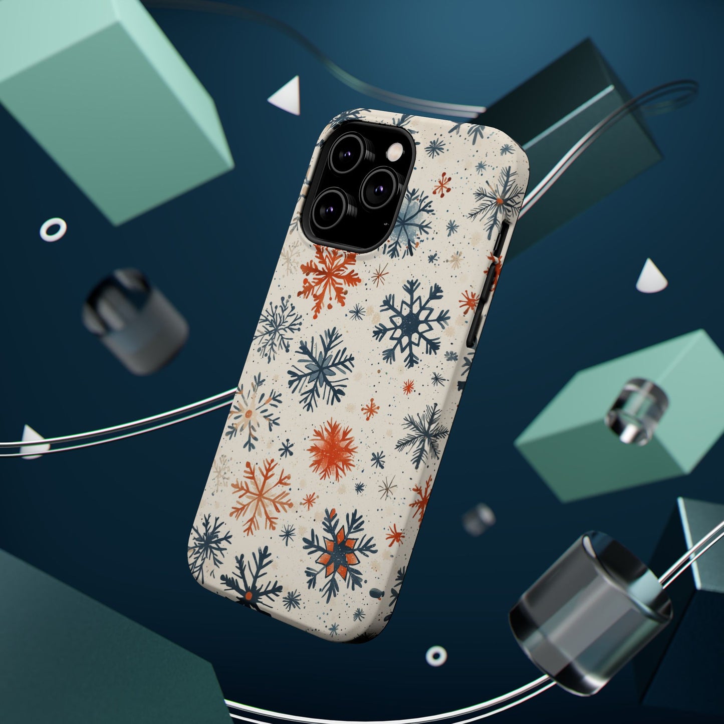 Rustic Orange and Blue Snowflake Pattern – MagSafe iPhone Series Case