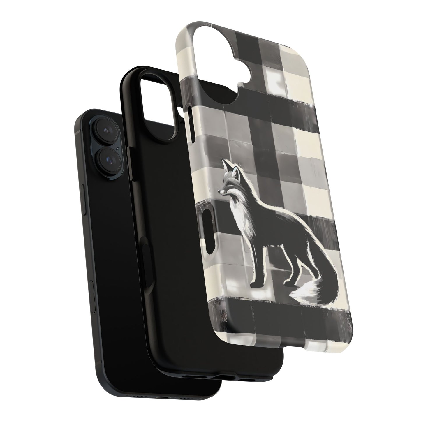 Black White Fox Phone Case - Monochrome Mystique