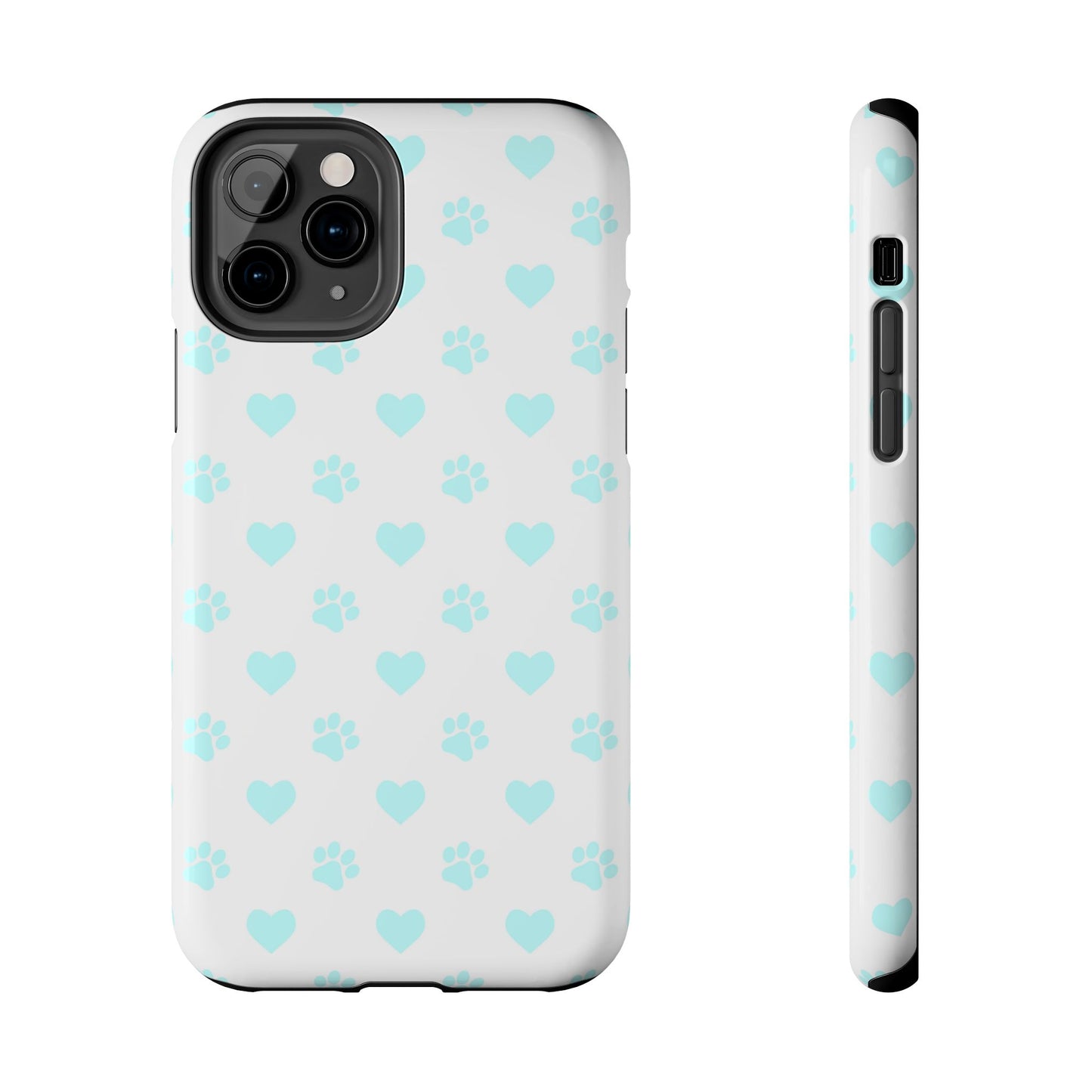 iPhone Case - Aqua Paw Print & Heart Design