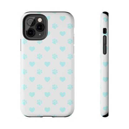 iPhone Case - Aqua Paw Print & Heart Design