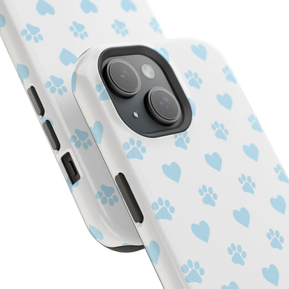 Light Blue Paw Prints & Hearts – MagSafe iPhone Case for Pet Lovers