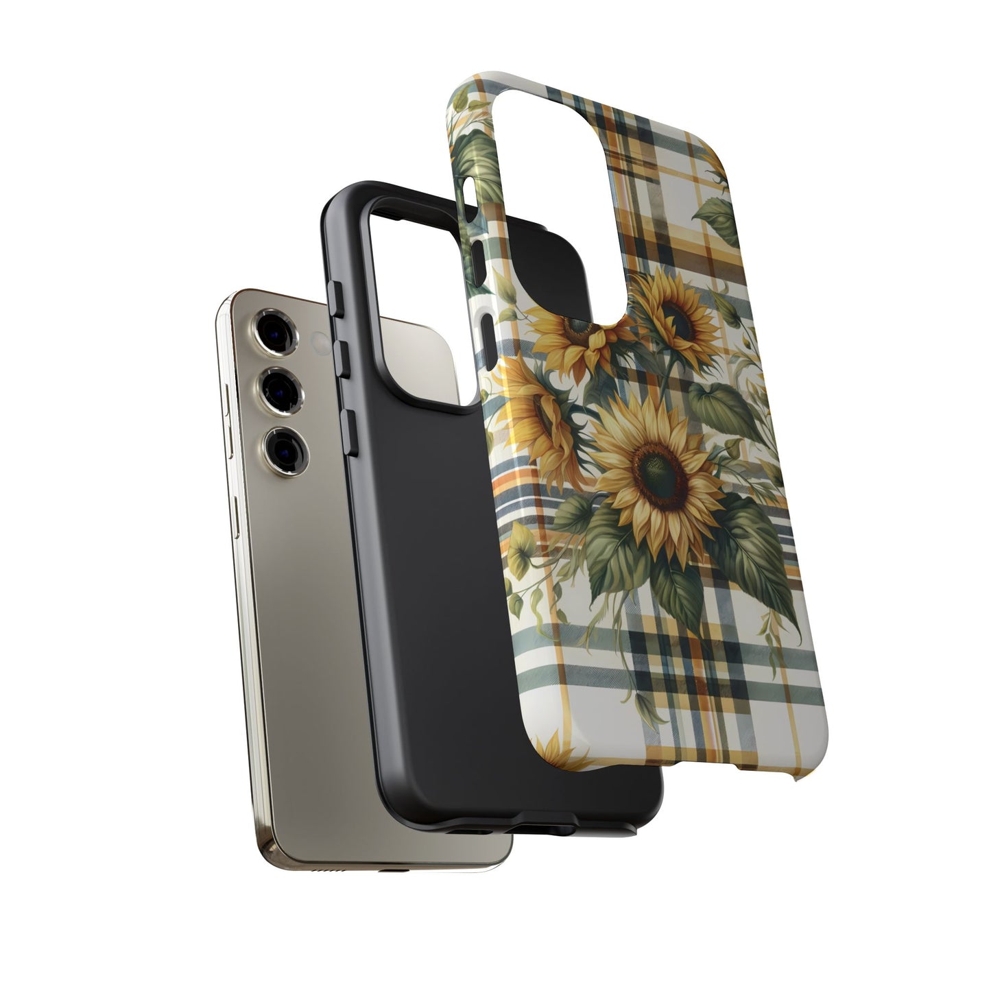 Cute Sunflower Phone Case - Sunny Blossom Plaid - Checkered Sunflowers Phone Case for iPhone & Samsung. Be Happy With These Bright Colors!