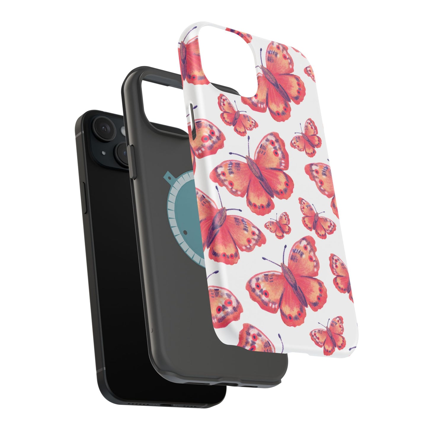 Coral Butterfly MagSafe iPhone Case – Slim, Protective Design with Bold Watercolor Print